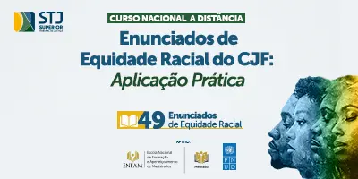 Arte gráfica divulga curso nacional sobre equidade racial no CJF, com ilustrações e informações do evento.